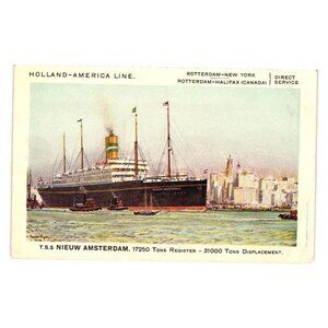 Holland America Line Vintage Postcard Nieuw Amsterdam Rotterdam New York Halifax